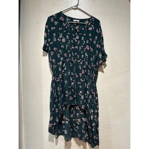 Maurices Women Green Floral High Low Button Front Pintuck Boho Top Plus Size 1